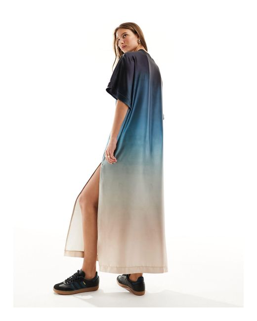 ASOS Blue Satin Oversized Midi Tshirt Dress