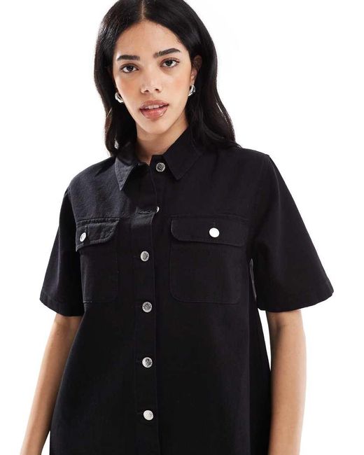Miss Selfridge Oversized Denim Overhemdjurk Met Korte Mouwen in het Black