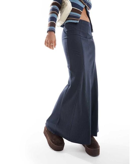 Brave Soul Blue Ribbed Maxi Skirt