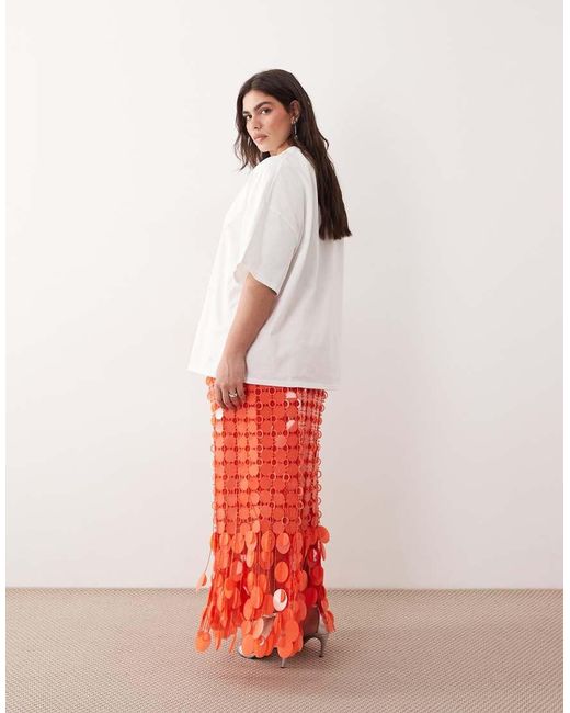 ARRANGE White Curve Futurist Sequin Fringe Hem Midi Skirt