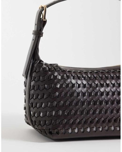 Mango Black Faux Leather Woven Shoulder Bag
