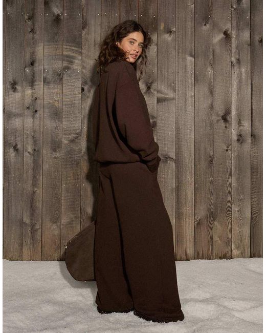 4th & Reckless Brown Cotton Rich Tie Waist Wide Leg Jogger Co-Ord