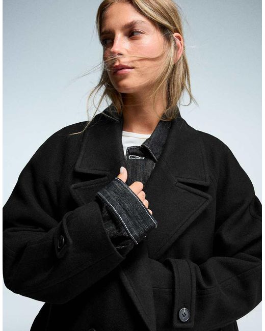 Bershka Blue Soft Trench Coat With Belt
