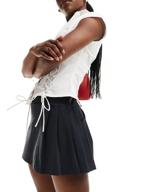 Daisy Street White Tie Side Pleat Detail Micro Mini Skirt