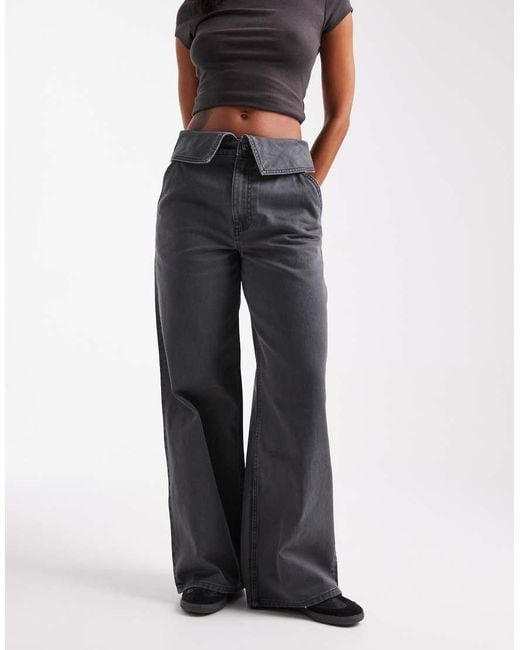 ASOS Black Fold Over Waist Wide Leg Trousers