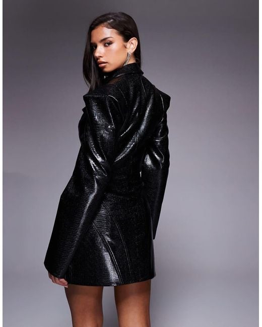 ASOS Gray Co-ord Pu Croc Cropped Blazer