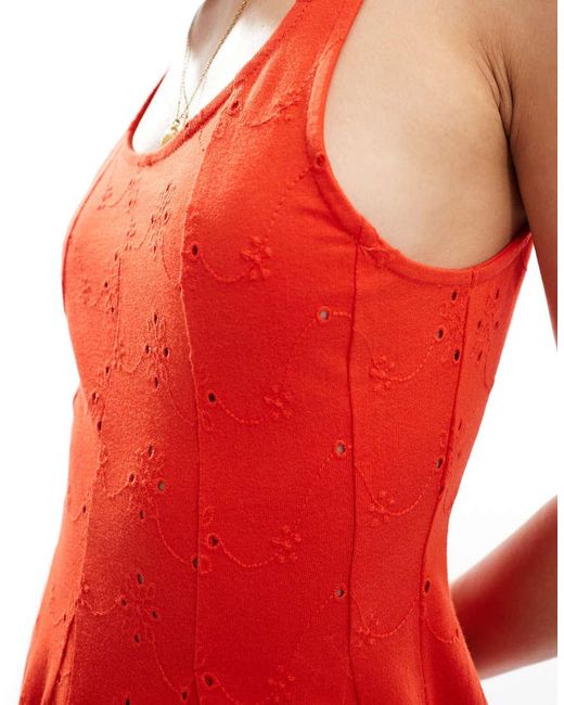 ASOS Red Broderie Square Neck Godet Mini Dress