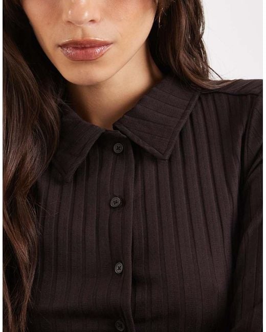 Miss Selfridge Black Rib Collar Detail Shirt