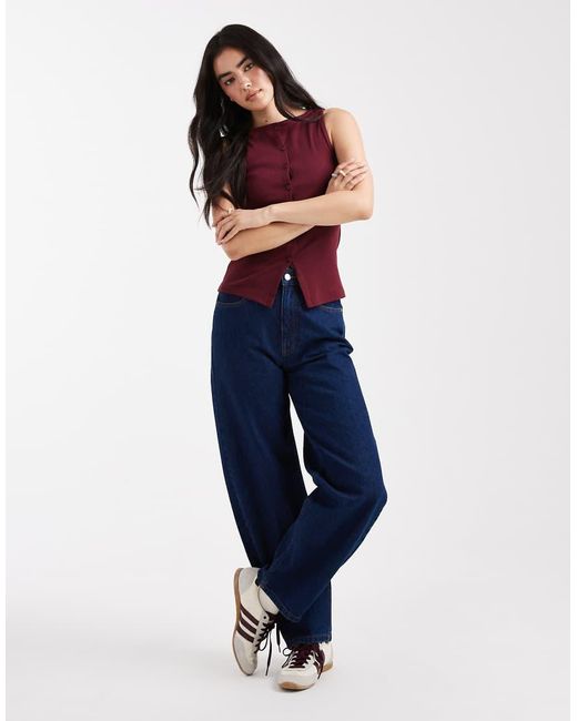 New Look Red Boat Neck Button Through Tank Top