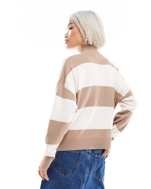 Brave Soul Natural Striped Half Zip Knitted Jumper