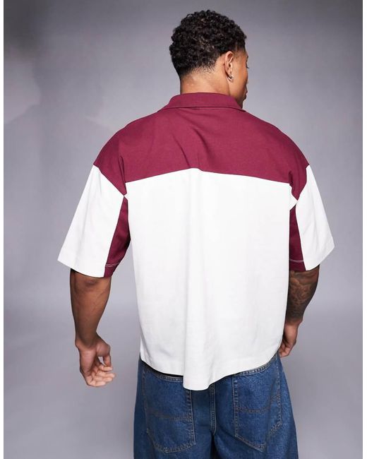 Polo Color Crema Y Burdeos De Corte Cuadrado Extragrande Con Hombros Caídos De -Blanco ASOS de hombre de color White