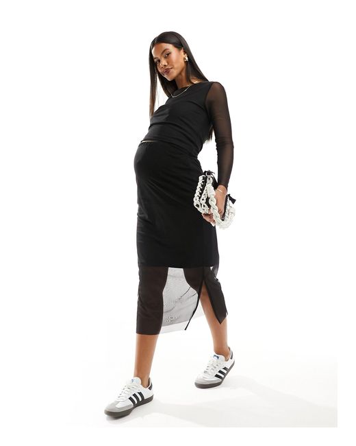 Mama.licious Black Mamalicious Maternity Mesh Over The Bump Midi Skirt Co-ord