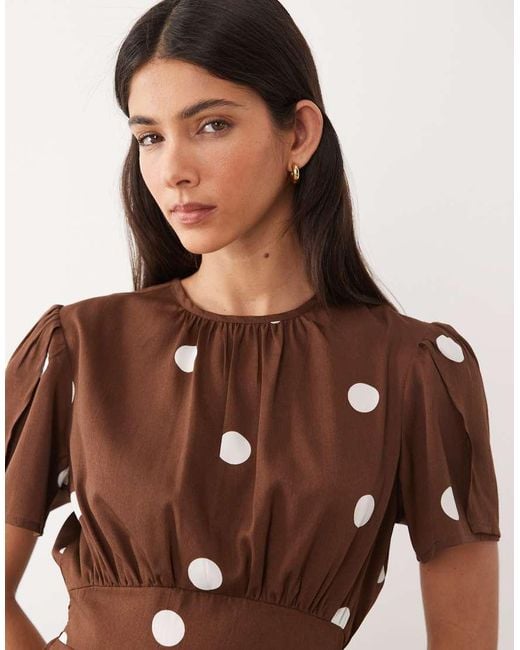 Wednesday's Girl Short Sleeve Brown Polka Dot Mini Dress
