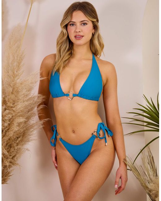 Wolf & Whistle Blue X Maia Andrews Molten Ring Front Tie Side Bikini Bottom