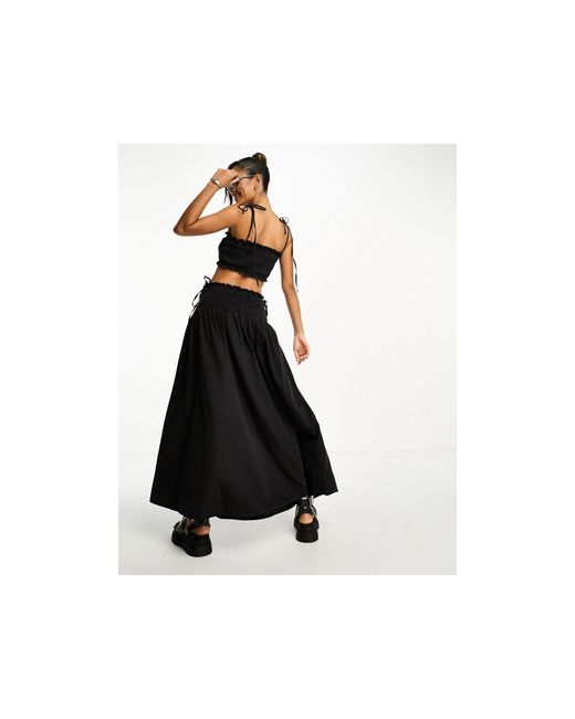 ASOS Black Soft Denim Maxi Skirt With Ruched Waist