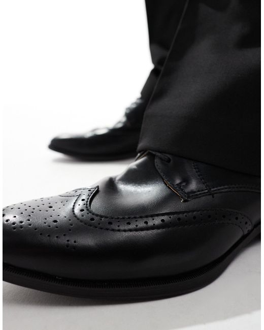 Truffle Collection Black Almond Toe Brogue Shoes for men