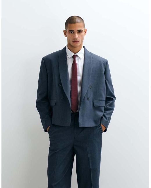 ASOS Blue Double Breasted Boxy Shawl Wrap Suit Jacket for men