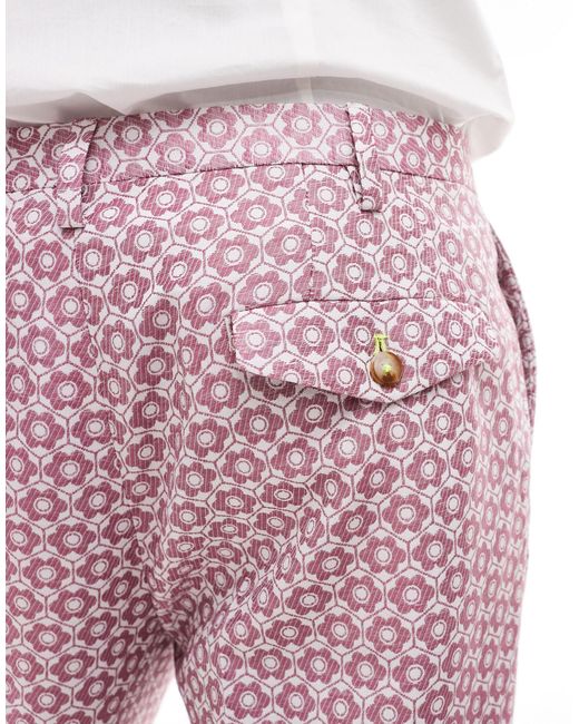 Pantalones color malva con diseño floral Twisted Tailor de hombre de color Pink