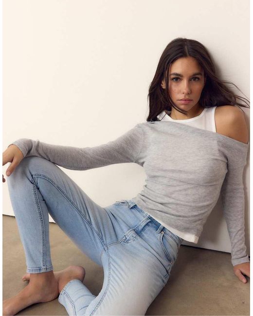 Stradivarius Gray D07 Regular Waist Skinny Jeans