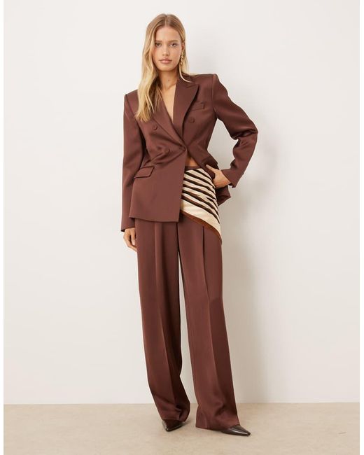 Mango Brown Gilda Satin Tailored Trouser Co-ord