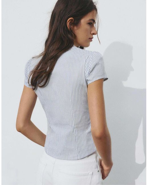 Pull&Bear Blue – kurzärmlige hemdbluse