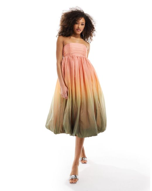 & Other Stories Multicolor Strapless Midaxi Dress With Puffball Hem