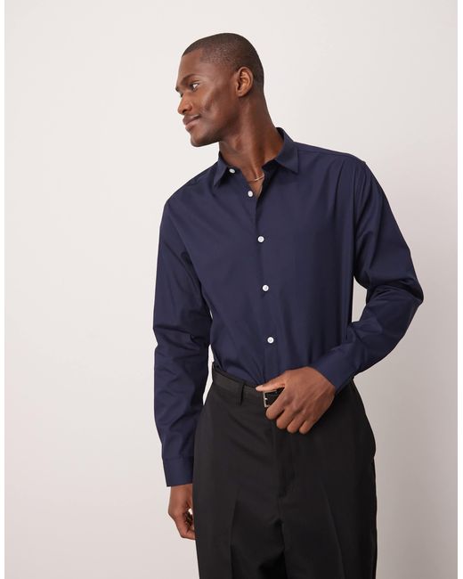 ASOS – elegantes, leicht zu bügelndes regular fit popeline-hemd in Blue für Herren