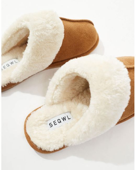 SEQWL White Faux Fur Mule Slippers