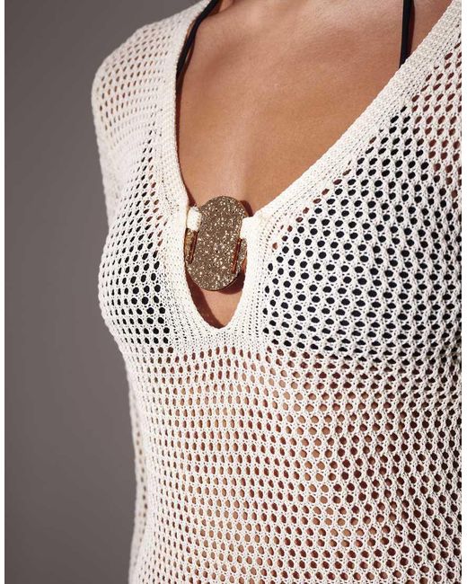 South Beach Gray Crochet Flare Sleeve Decal Mini Kaftan