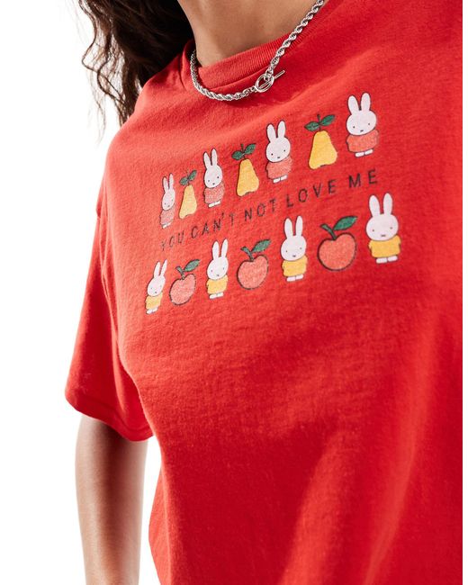 Daisy Street Red X Miffy Cropped T-shirt With Love Me Miffy Graphic