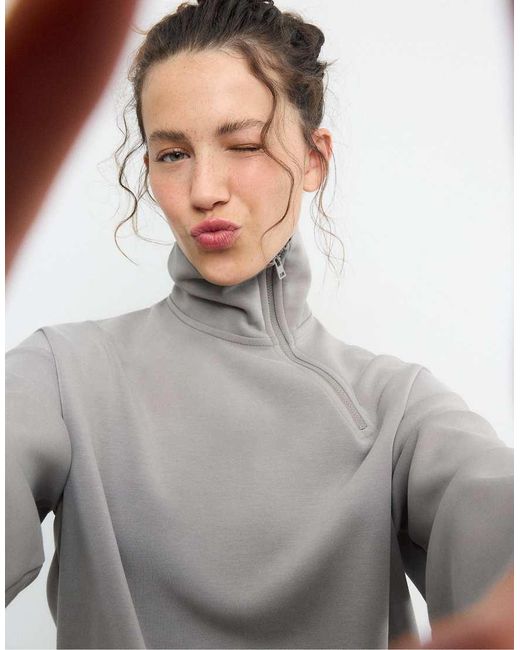 Stradivarius Gray Soft-Touch Sweatshirt With Side Zip