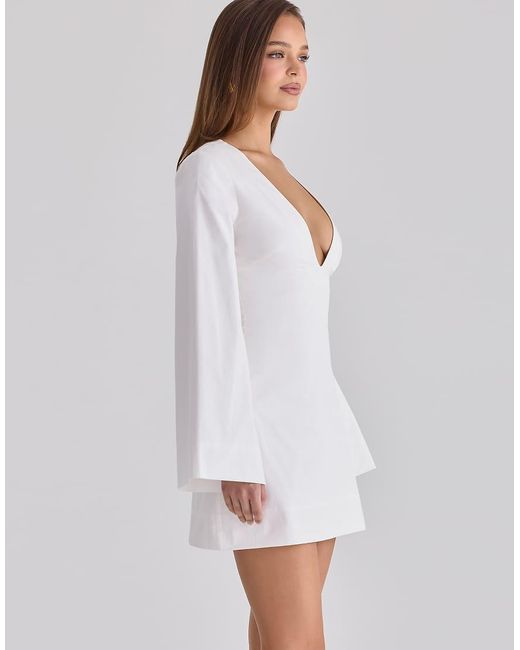 House Of Cb White Bell Sleeve Cotton Mini Dress