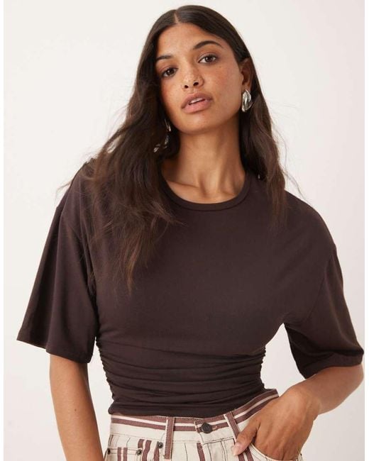 Gina Tricot Brown Soft Touch Ruched Top