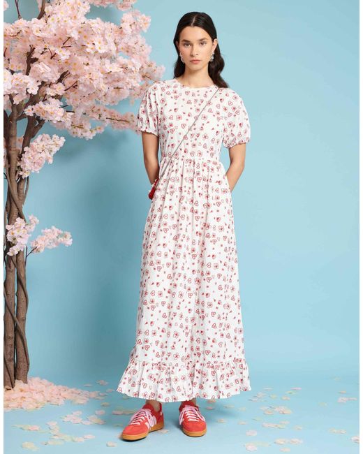 Sister Jane White Heart And Flower Embroidered Midaxi Dress