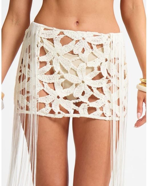 Missy Empire White Crochet Sequin Tassel Mini Skirt