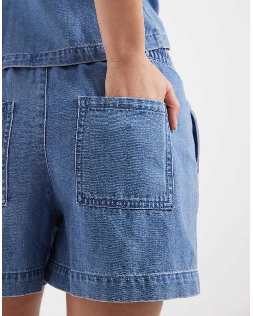 JJXX Blue Co-ord Linen Mix Drawstring Pull On Shorts