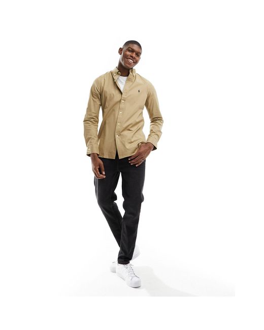 Polo Ralph Lauren Natural Icon Logo Slim Fit Stretch Poplin Shirt for men