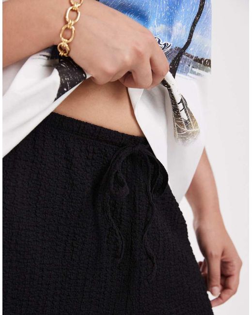 ONLY Blue High Waist Wide Leg Crinkled Textured Trousers