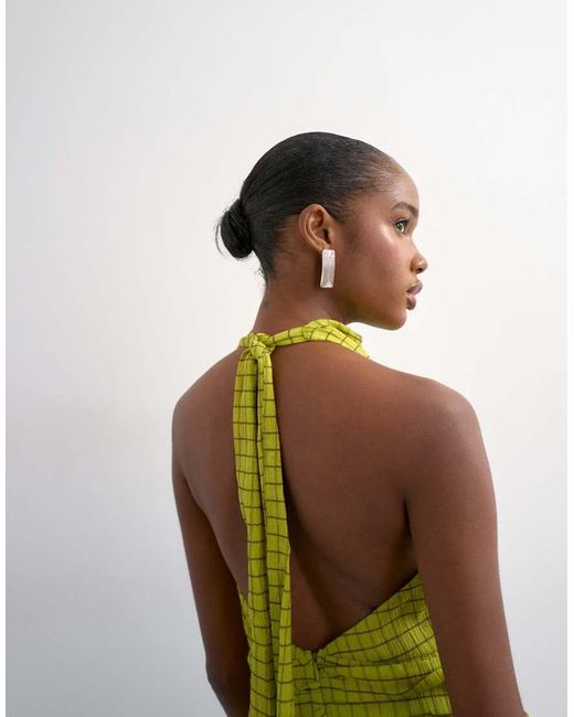 TOPSHOP Green Soft Funnel Halter Neck Top