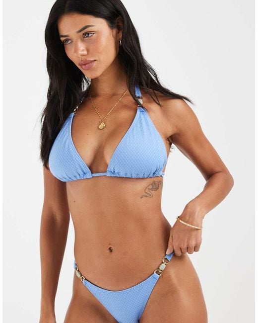 Wolf & Whistle Blue Textured Triangle Bikini Top