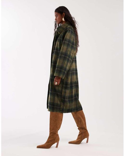 Noisy May Green Brushed Wool Look Maxi Overcoat