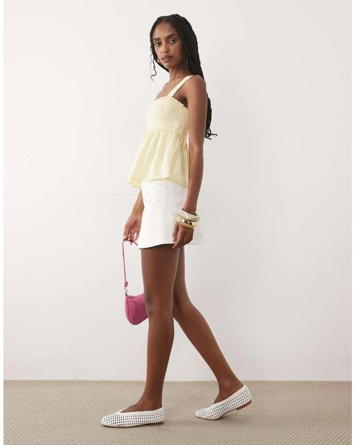 Abercrombie & Fitch Natural Square Neck Smocked Cami Top With Removable Straps