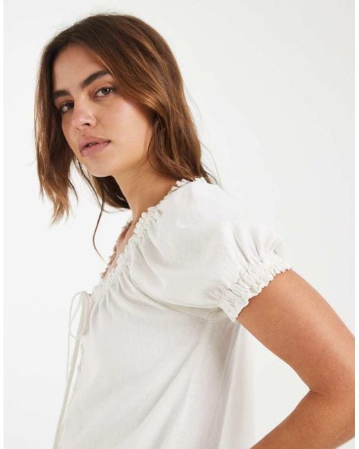 ONLY White Linen Blend Tie Front Top