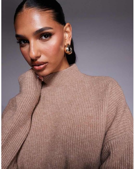 Aria Cove Gray High Neck Ribbed Knit Jumper