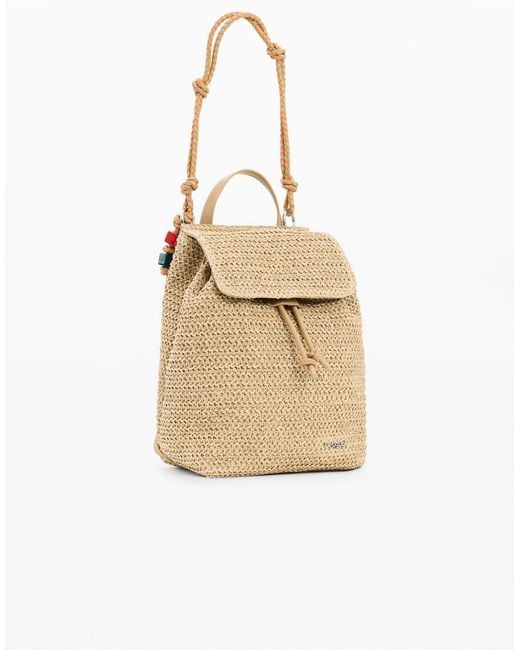 Desigual Natural Small Raffia Backpack Charms
