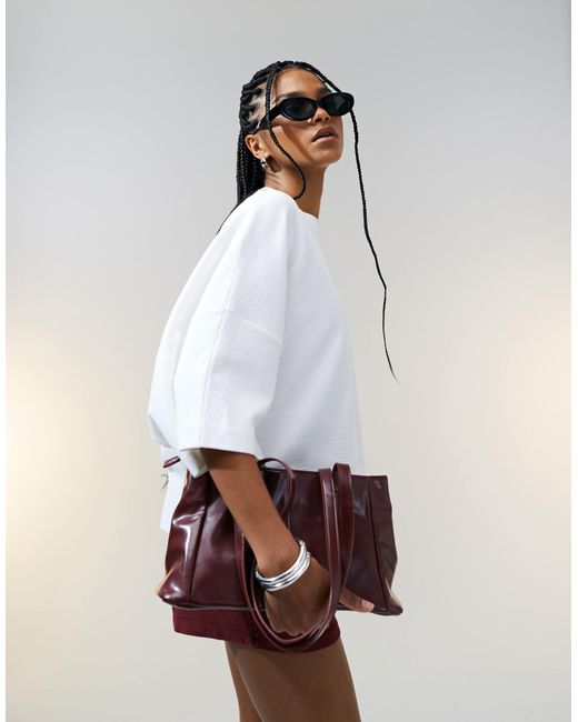 T-shirt flammé coupe carrée à manches courtes - crème ASOS en coloris White