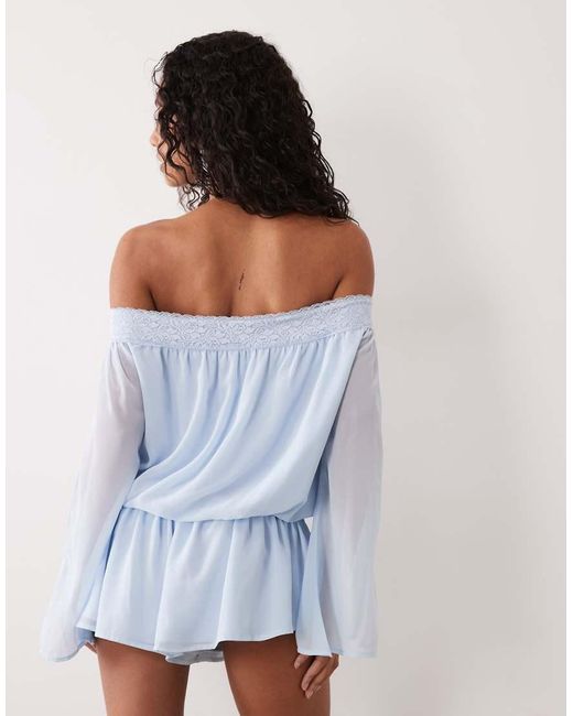 Tiger Mist White Tessie Chiffon Bardot Wide Sleeve Plunge Detail Cinched Waist Playsuit