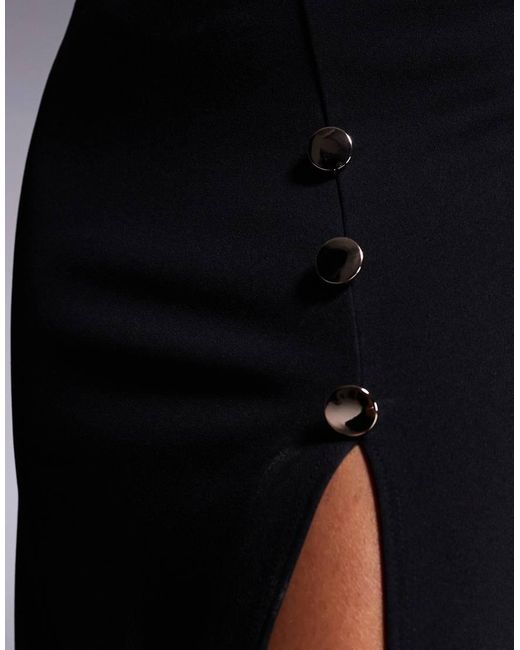 ASOS Blue Scuba High Neck Maxi Pencil Dress Large Gold Buttons