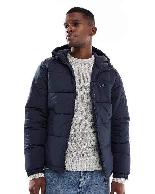JJ Rebel Blue Puffer Jacket With Hood for men