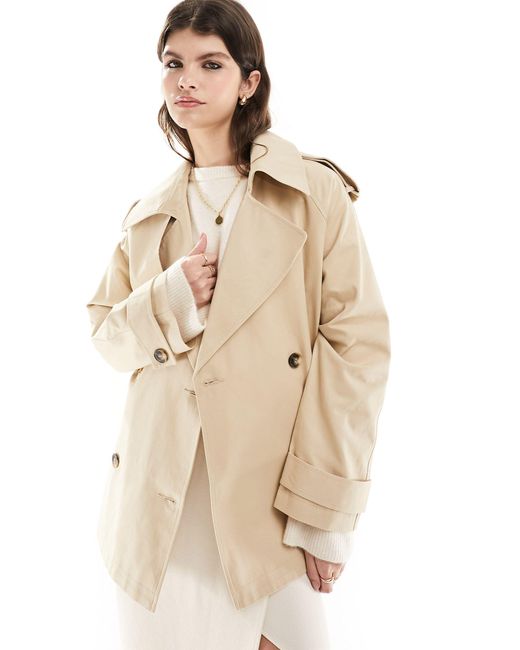 Trench-coat oversize court - taupe ASOS en coloris White